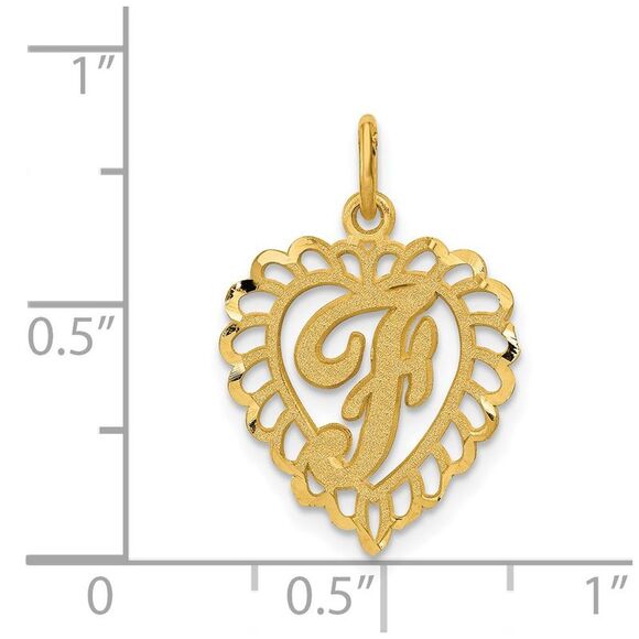 14k Yellow Gold, Grace Collection, Satin Heart Initial F Pendant, 15mm - Picture 4 of 6